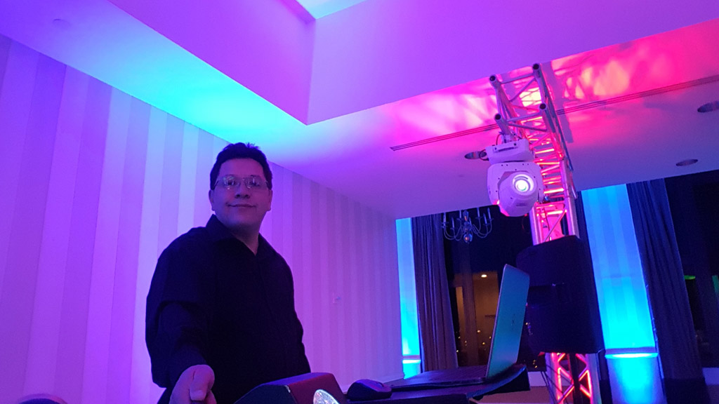 Professional DJ equipment setup for corporate event
