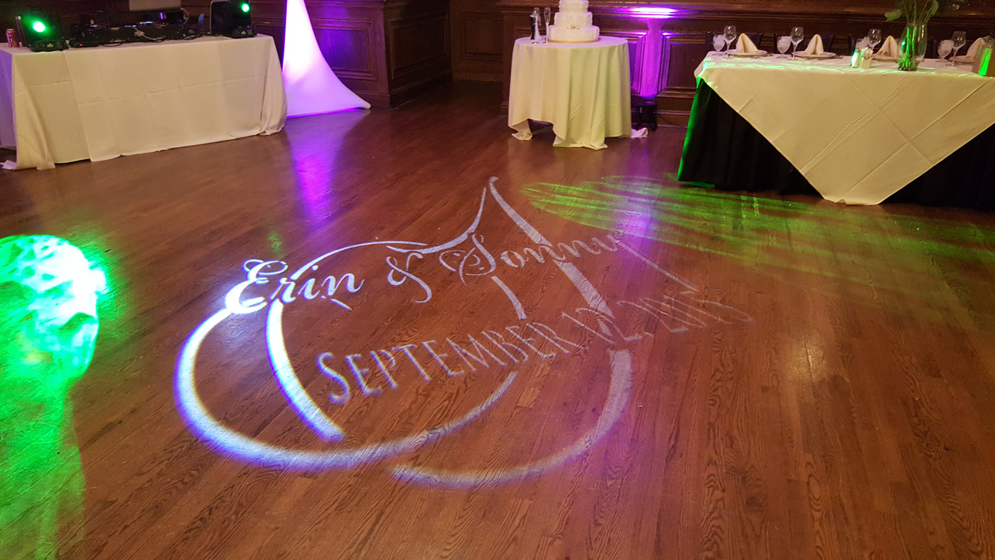 Custom gobo projection on wedding dance floor